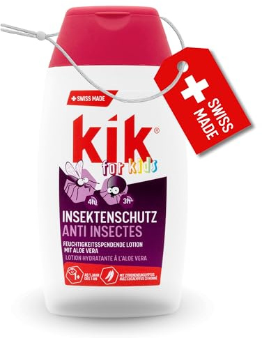 kik FOR KIDS Insektenschutz Lotion 125 ml für Kinder, alkoholfrei | Mit Zitroneneukalyptus, Aloe Vera, Vitamin E und Panthenol, sanft für Kinderhaut, Swiss Made