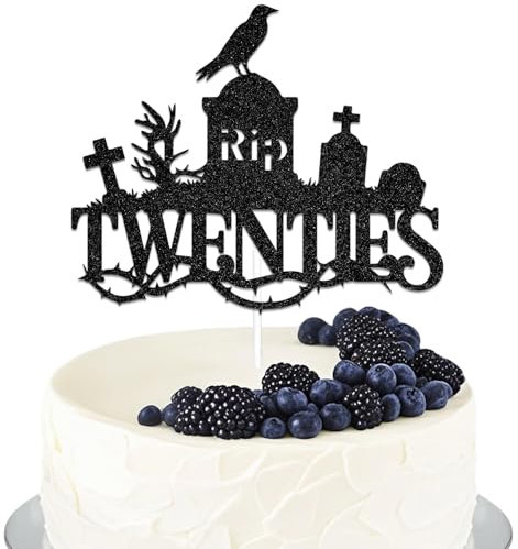 Doppelseitiger Rip Twenties Cake Topper Death to My Twenties Kuchendekoration Happy 30th Birthday Dekoration Rip to My 20s Supplies Schwarzer Glitzer