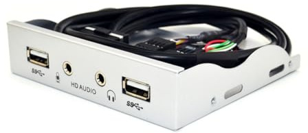 Koolenry 2-Port USB 2.0 HUB and Audio Jack Front Panel for PC, Fits 3.5 Floppy Drive Bay, Silver White
