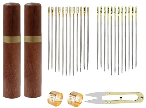 Nähnadeln 75 Stück Selbstfädelnähnadeln, Nähnadeln Ohne Einfädeln | Inklusive 72 Nadeln (2 Größen) 2 Fingerhüten und einer Schere, Geeignet für DIY-Stick-, Näh- und Bastelprojekte, Metall