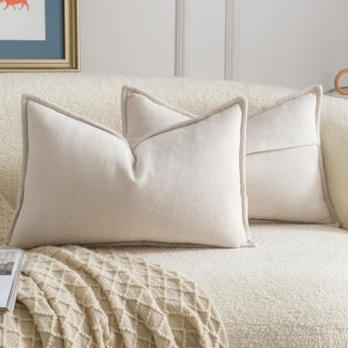 Madizz 2er Set Chenille Dekorativ Beige Kissenbezüge Weiche neutrale Wurfkissen für Sofa Boho Akzent Zierkissenbezüge für Schlafzimmer Wohnzimmer Modernes Zuhause Dekor 40x80 cm