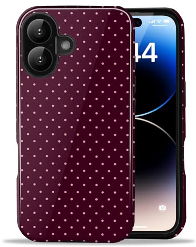 Amzfield Case for iPhone 16 Plus, Small Polka Dot Dual Layer Cute, Burgundy | Small Polka Dot Dotted Dual Layer Shockproof Retro Cute Girly for Girl Women Drop Protection Precise Cutouts Impact Resistant