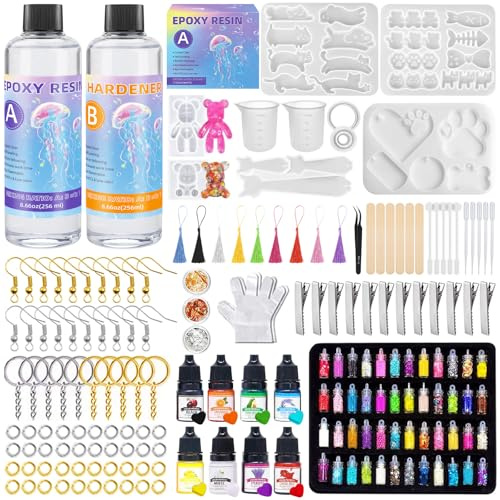 KIMIGO Epoxidharz Set Anfänger,512ml 1:1 Harz Gießen Set,Blasenfreies Gießharz für Kunsthandwerk,Schmuckherstellung, Epoxidharz mit Mischbechern,Rührstäbchen,Handschuhen,Silikonform
