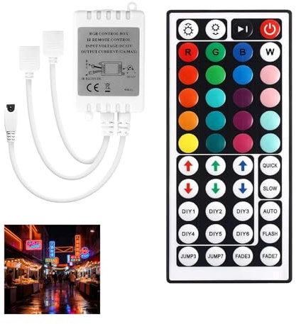 Contrôleur de lumière LED avec télécommande IR 44 touches, adapté pour bandes LED RGB 5050, 3528 et 2835, Sorties 12V/24V, 6 modes DIY, 20 couleurs statiques, 8 modes de contrôle