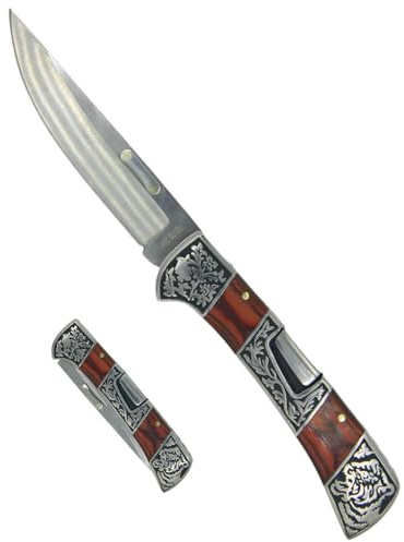 Generico Coltello Pieghevole Tascabile con Manico Effetto Legno, Design Elegante e Decorativo con Tigre, Compatto e Leggero, Ideale per Uso Quotidiano, Outdoor Leggero e Idea Regalo Uomo
