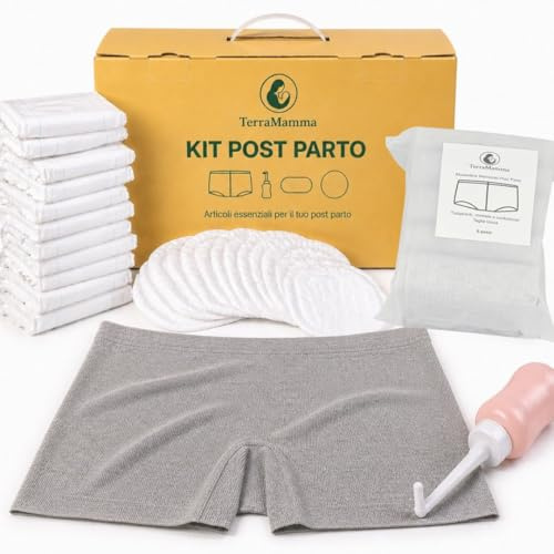 Kit Post Parto TerraMamma – Borsa Ospedale Mamma con Mutandine Monouso, Assorbenti, Coppette Assorbilatte e Bottiglia Perineale | Postpartum Recovery Kit for Mom
