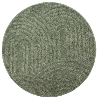 Teppich Skandinavisch Rund - Lova Arches Grün - Ø 100cm | Einfarbig, Bogen - Modern, Skandinavisch - Wohnzimmer, Schlafzimmer, Jugendzimmer - Fellteppich