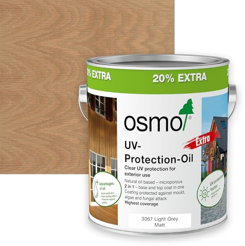 Osmo UV Protection Oil Extra, Exterior Wood Finish, Tinted, 3l (Matt, 3067 Light Grey)