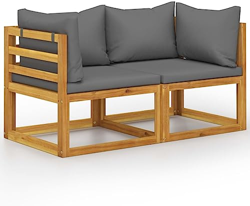FWIKDUN 2-Sitzer Gartenbank mit dunkelgrauen Kissen aus Akazienholz und Öloberfläche für den Außenbereich, modulare Gartenbank für individuelle Lounge-Sets