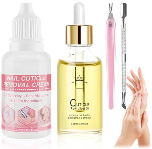 Nail Care Kits with Cuticle Remover Liquid & Oil, Nail Cuticle Remover Tool Set to Nourish Soften Dead Skin, Promotes Growth for Weak Damaged Nails