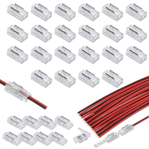 GVSS 41 Pièces Kit de Connecteur Ruban LED,Raccord LED Ruban,Connecteur LED 2 Broches,Adaptateur Transparent pour Ruban Lumineux,Compatible avec Bande LED 12V