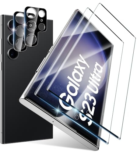 JavoYion 2+2 Pack for Samsung Galaxy S23 Ultra Screen Protector and Camera Protector, Fingerprint Support, Bubble-Free, Case Friendly, 9H Hardness Clear Glass for Galaxy S23 Ultra 5G