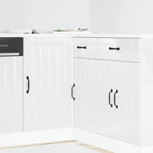 Runheo Lucca - Mobiletto da cucina in legno bianco lucido, 86 x 46 x 81,5 cm, con vano portaoggetti e piedini regolabili, per cucina, lavandino, portaoggetti, porta, portata 70 kg