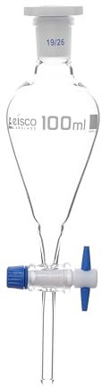 Embudo separador, Squibb – 100 ml, PTFE tapón de plástico, intercambiable, tamaño 19/26 – vidrio de borosilicato – Eisco Labs