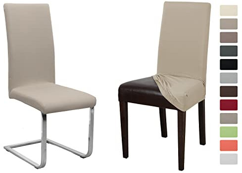 BEAUTEX 2er Set Jersey Stuhlhusse (Farbe wählbar), elastische Uni Stretch-Husse aus Baumwolle Bi-Elastisch (Beige)