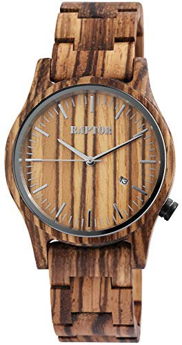 Raptor Captain Herren-Holz Uhr Gliederarmband Datum Analog Quarz RA20243