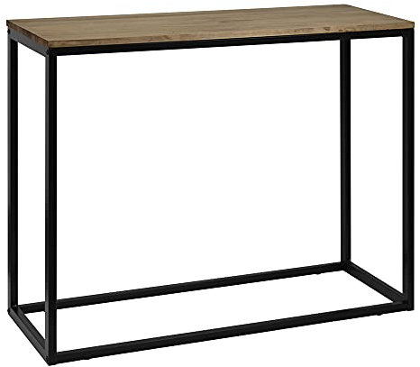 DS Dropshipping Table d'entree Console Industriel Vintage Bois et métal 100x35cm 82cm Haute Bois 1.8cm Acier Noir