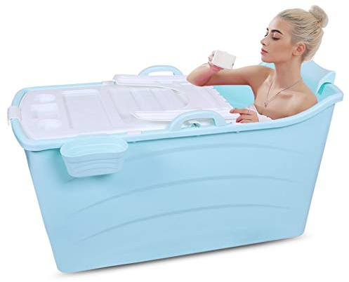GLY Faltbare Badewanne, Anti Rutsch, Erwachsene, mit Abdeckung, 120 x 52 x 68 cm, blau, PVC, Freistehend