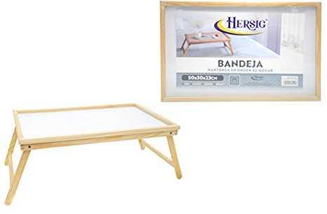 HERSIG - Bandejas para Servir Comida - Mesa para Cama - Bandeja Madera 50x30x21 CM - Bandeja Cama Resistente - Mesa Comer Sofa - Mesas Auxiliares Plegables - Bandejas Auxiliares