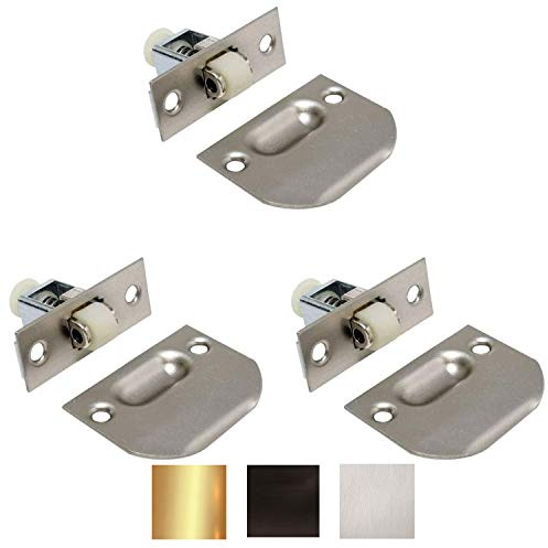 Litepak Adjustable Roller Catch for Furniture Closet Door Cabinet w/Strike Plate & Screws (3 Pack, Satin Nickel)