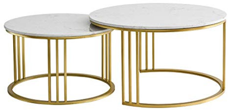 2er Set Satztisch Marmor, runder Kaffee-Teetisch, moderner Couchtisch Beistelltisch Imbiss-Tisch, Wohnzimmer-Akzent-Cocktail-Tisch (70cm Groß und 55cm Klein)