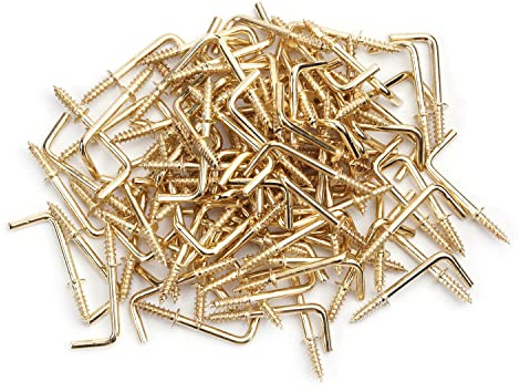 MroMax 100 ganci ad angolo retto a vite da 34, lunghezza totale 3,2 cm, in acciaio al carbonio placcato rame, viti autofilettanti a forma di L, gancio 32 x 10 mm (lunghezza x larghezza) per casa,