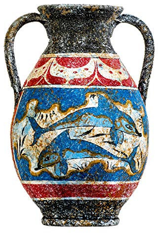 BeautifulGreekStatues Antike, griechische Minoanische Amphore, handgefertigte Keramikvase, mit Fresko-Dolfinen, Wandbild, S