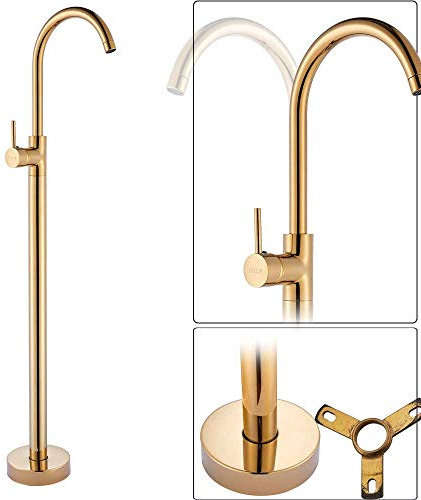 GLYYR Robinet De Baignoire Au Sol avec Eau Chaude Et Froide Poignée Simple Laiton Valve en Céramique Mitigeur De Baignoire Ilot Autoportante,d'or