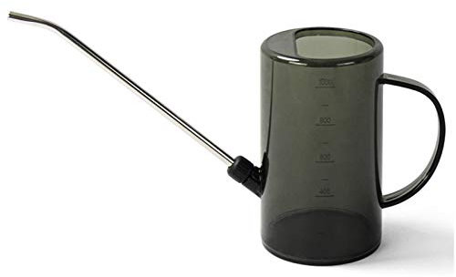MEETOZ Regadera para plantas de interior con pico largo de acero inoxidable, 1 litro, escala fácil de medir, moderna, plantas de interior, suculentas, flores, jardinería exterior (gris)