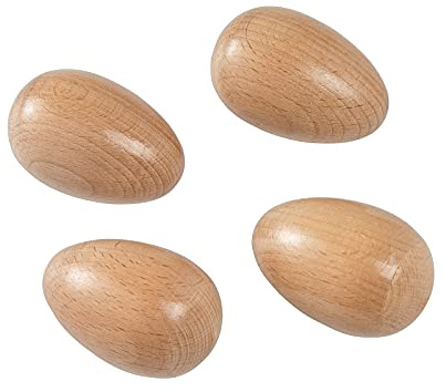 Musfunny Maracas - Juego de 4 huevos de madera para percusión | Instrumento de música para adultos, educación musical, premios de fiesta en el aula (madera natural)
