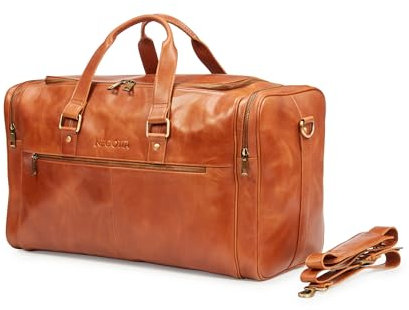 NEGOTIA Alpha Reisetasche, Weekender aus Nappaleder für Damen & Herren, Mit Laptopfach, Seitentaschen & YKK Reißverschlüssen, Hochwertige Leder Reisetasche, Braun