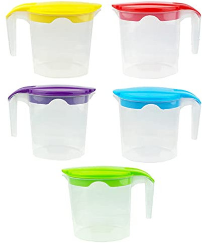 1 Liter Plastic Jug with Lid for Water Fruit Juices Milk Fridge Door Stoarge Jug (Mix Color, 4)