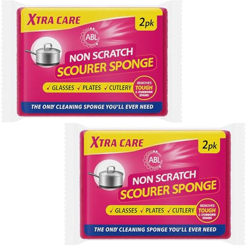 Premium Scourer Sponge Kitchen Dish Sponge | Non Scratch Washing Up Scourer Pads 2 x 2 Pack 4 Sponges