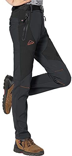 YSENTO Damen Skihose Outdoor Wanderhose Stretch Fleece Gefüttert Arbeitshose Verdickte Snowhose Trekkinghose(Dunkelgrau,XS)