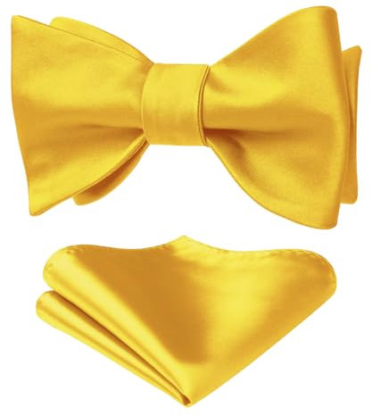 HISDERN Gelb Fliegen Herren mit Einstecktuch Hochzeit Einfarbig Klassisch Business Fliege Set zum Selbstbinden Verstellbar