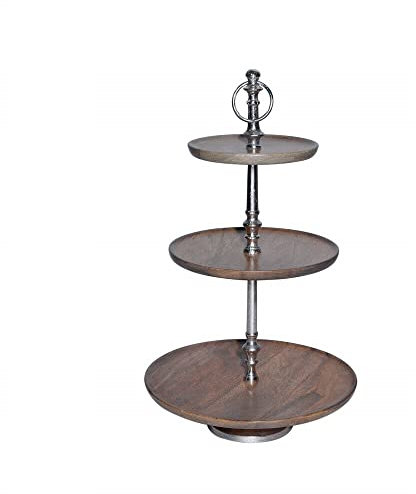 goodsforbusiness GmbH Etagere 3 Tabletts H60cm oder 5 Tabletts H150cm, Pyramidenständer Teller Akazienholz, Etagenständer, Servierständer, Dessertständer (3 Etagen - 60 cm)