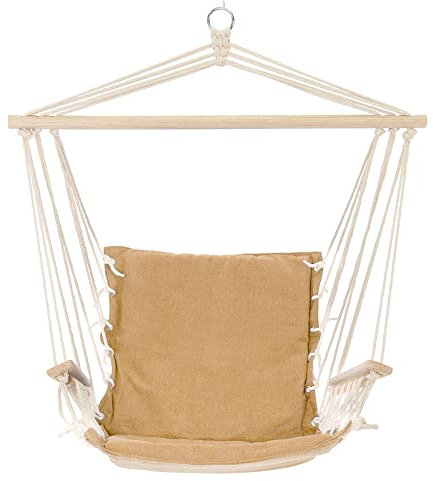 ECD Germany Hängesessel mit extrem gemütlichem 6cm dicken Sitzkissen aus Baumwolle und Armlehnen/Querstab aus Holz, belastbar bis 120 kg, Terra Cotta, Gepolsterter Hängestuhl Hängematte Hängesitz