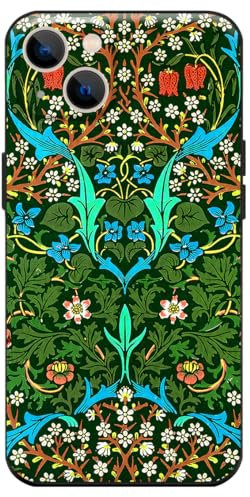 Berkin Arts Compatible with iPhone 13 Mini Premium Silicone Case with Cute Design Green Flower Elegant Waterproof Anti-Scratch Non-Slip Come with Screen Protector (William Morris-Prunellier)