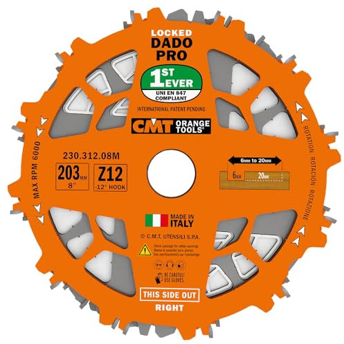 CMT 230.312.08M Set lames encatrées (DADO 8in) HW D=203 B=30 Z12 FTG+ATB PTFE Orange