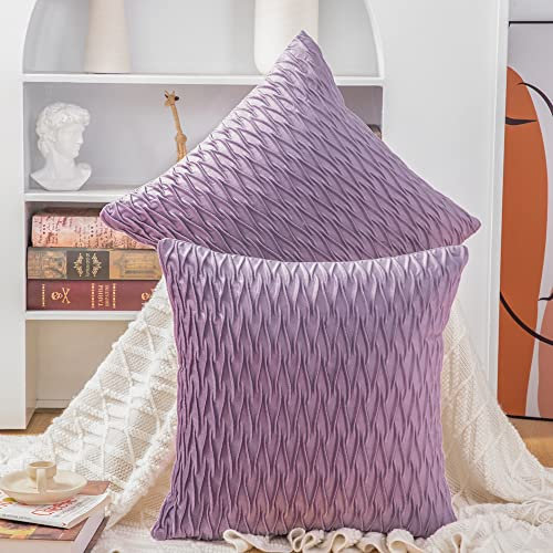 Madizz 2er Set Samt Dekorativ Zierkissenbezüge Luxus Stil Kissenbezug für Sofa für Schlafzimmer Violett 45x45 cm Quadrat