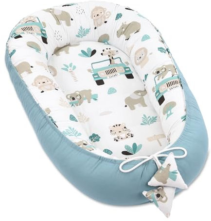 Babynest babynestchen neugeborene mit tragegriff 90 x 50 cm baby nestchen tragbar nest für bett kinder kuschelnest coccon für Jungen und Mädchen Afrika Blau