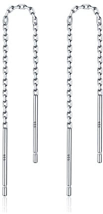 1 Paar Einfädler Ohrringe Sterling Silber Kette Ohrringe für Frauen Einfädler Dangle Drop Ohrringe (2.4inch)