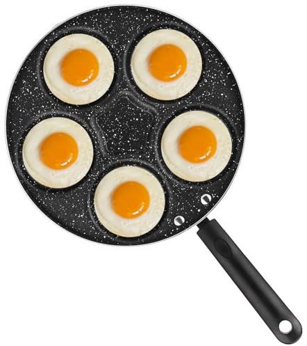 5 Round Holes Frying Pan - Non-Stick Coating for Easy Cleaning and Cooking, Cooking Pan Perfect for Making Pancakes, Eggs, and Mini Omelets, Suitable for All Stovetops Including Gas Stoves, Black