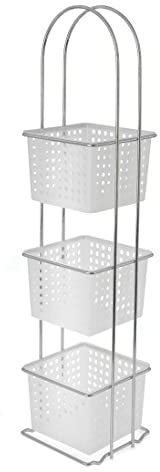 HOMION 3 Tier Free Standing Bathroom Shower Caddy Double Wire Plastic Basket Organiser Square White baskets