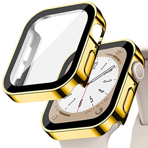 Hard PC wasserdichte Hülle für Apple Watch 42mm 46mm 40mm 44mm 41mm 45mm,Eingebauter Displayschutz aus Gehärtetem Glas,HD Full Protective Cover für iWatch Series 10 9 8 7 6 5 4 SE (Nicht FÜR Serie 3)