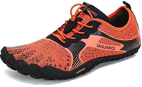 SAGUARO Barfußschuhe Damen Herren Zehenschuhe Traillaufschuhe Weich Bequem Barfussschuhe Fitnessschuhe Männer Frauen Trainingsschuhe für Joggen Laufen Wandern, Orange, 44 EU