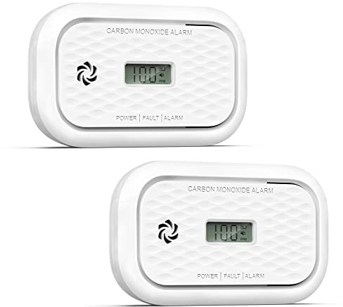 Détecteur de Monoxyde de Carbone avec Affichage LCD, Pile Remplaçable et Capteur CO - Alarme Portable pour la Maison et Les Voyages - Protection de 10 Ans (Batterie Incluse dans la Livraison)