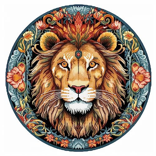 Cukol Löwe Kreuzstich Set Vorgedruckt, Tiere Stickvorlagen Stickbilder Vorgedruckt Kreuzstich Stickpackungen Stickpackung, Cross Stitch Embroidery Kit Stickset Sticken Set Erwachsene Anfänger 36x36 cm