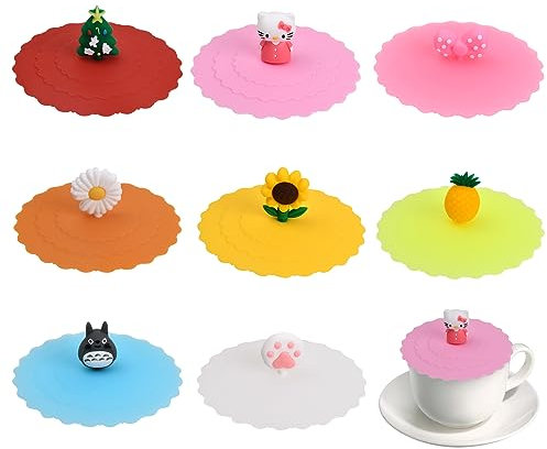 Wisebom Couvercle Tasse Silicone 8PCS Mug Couvercle Joli Couvercle Couvercles de Tasse de Anti-Poussière Silicone Joint Couvercle Couvercles de Tasse de Qualité Alimentaire(10cm)