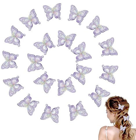 XCSJ 20 Pcs Schmetterling Nähen Applikation Bestickt Schmetterling Organza Patches Stickpatches Nähen Sie Patches zum Dekorieren für Diy Kunsthandwerk,Kleidung (lila)